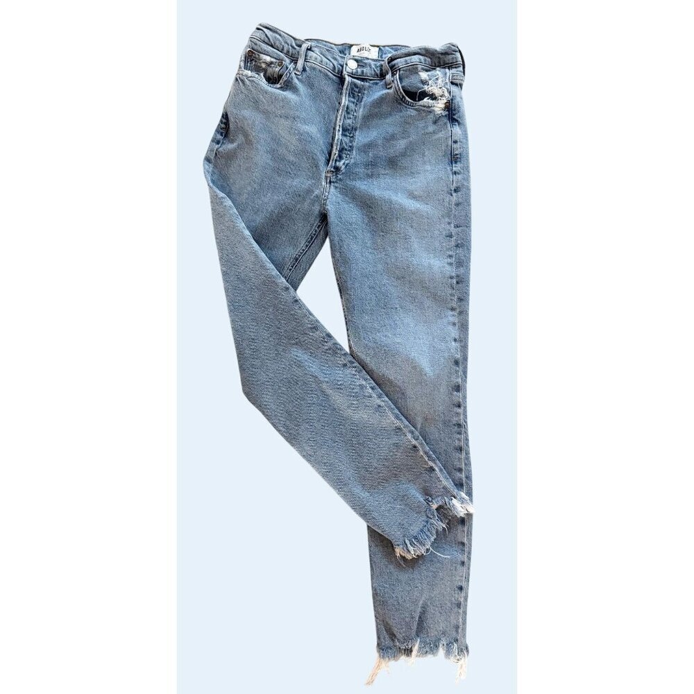 AGOLDE Hi Rise Button Fly Distressed Straight Leg Jeans Size 28 - Picture 2 of 8
